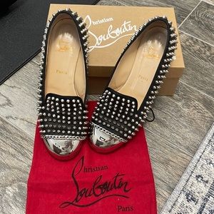 Louboutin Spiked flats- black leather with silver spikes